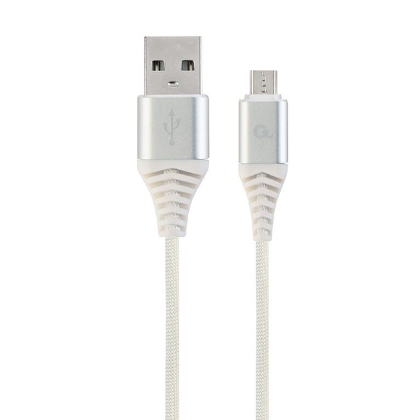 Gembird USB micro-B - USB Type-A szövet borítású adat- és töltőkábel 2m fehér-ezüst (CC-USB2B-AMmBM-2M-BW2)