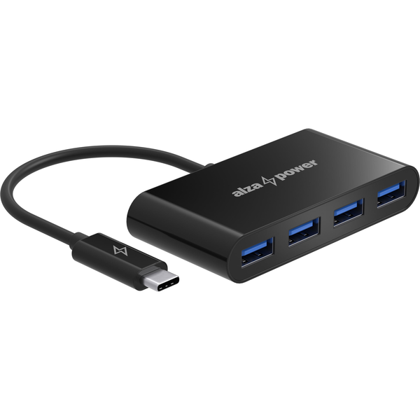 AlzaPower USB-C (M) to 4× USB-A 3.0 (F) USB Hub, fekete