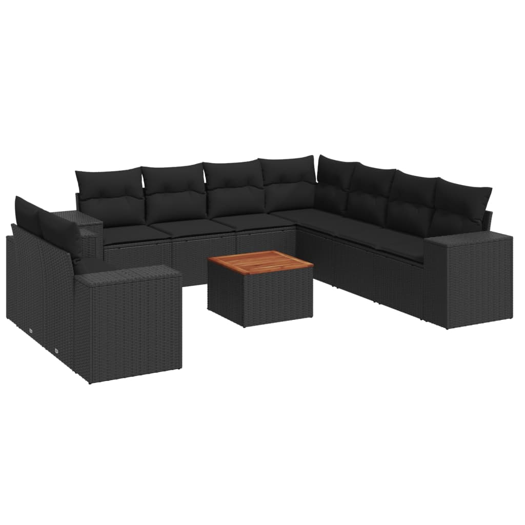 10 részes fekete polyrattan kerti ülőgarnitúra párnákkal (3225509)