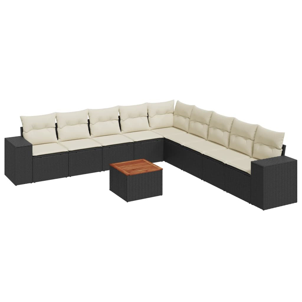 10 részes fekete polyrattan kerti ülőgarnitúra párnákkal (3257820)