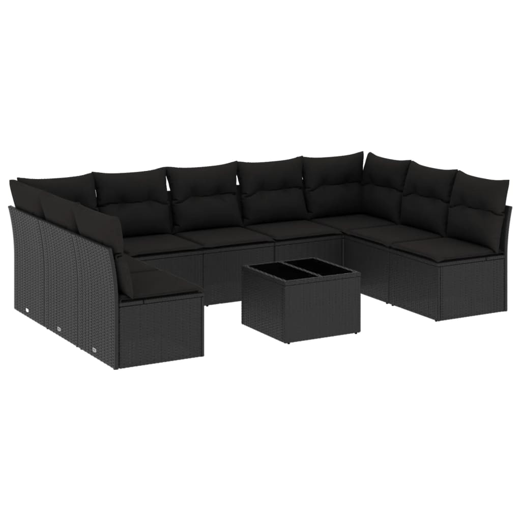 10 részes fekete polyrattan kerti ülőgarnitúra párnákkal (3249914)