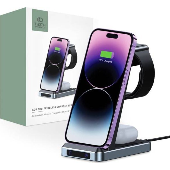 Tech-protect QI15W-A26 3in1 Wireless Charger Black