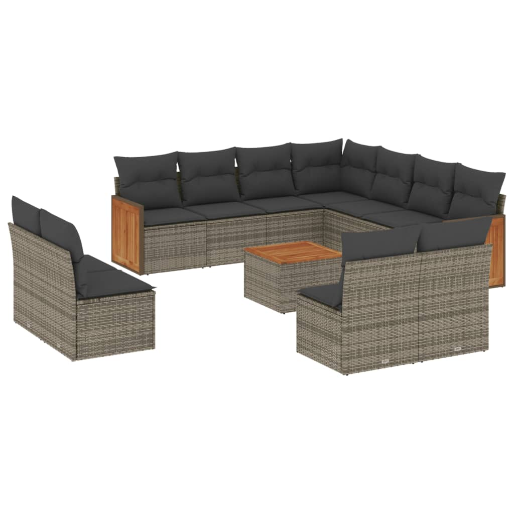 12 részes szürke polyrattan kerti ülőgarnitúra párnákkal (3227775)