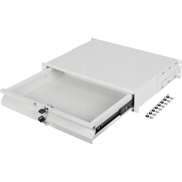 Fiók 19" Lanberg AK-2001-S rack szekrényhez - 2U, 483x360mm, szürke