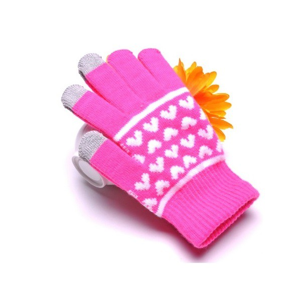 Érintő kesztyű (kapacitív, szív minta) RÓZSASZÍN (5996457404124)