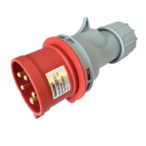 Tracon TICS-025H 32A/ 400V/ 3P+N+E/ 6h/ IP44 külső tömítőszelencével ipari csatlakozó dugó (TICS-025H)