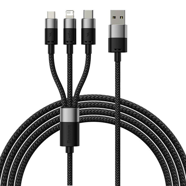 Кабел 3 в 1 USB - Lightning/Micro/Type-C, Baseus, 1.2 m, 3.5 A, Черен