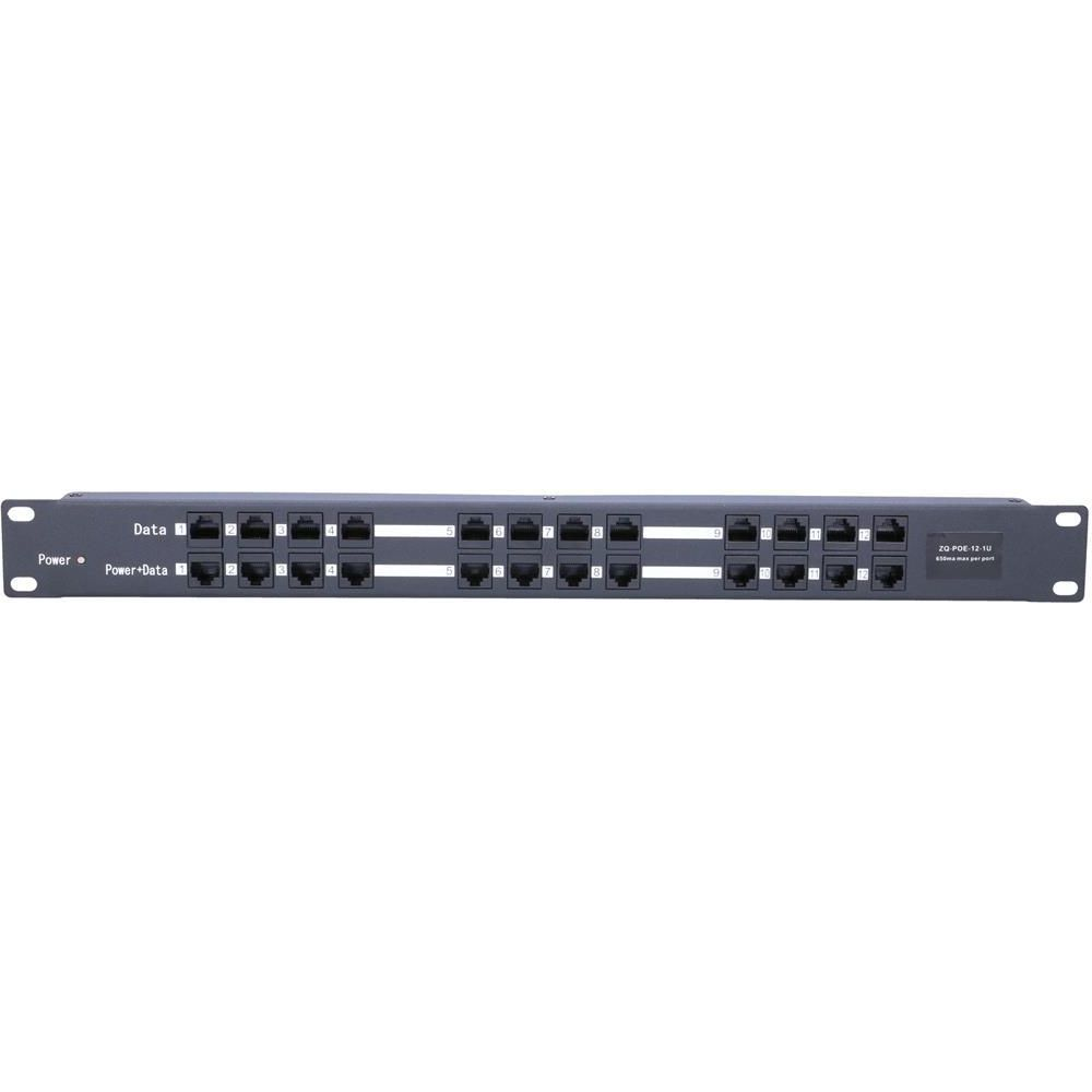 12 Port Passive PoE Injector 12V~48V DC, 650mA Max, 10/100Mbps, 19