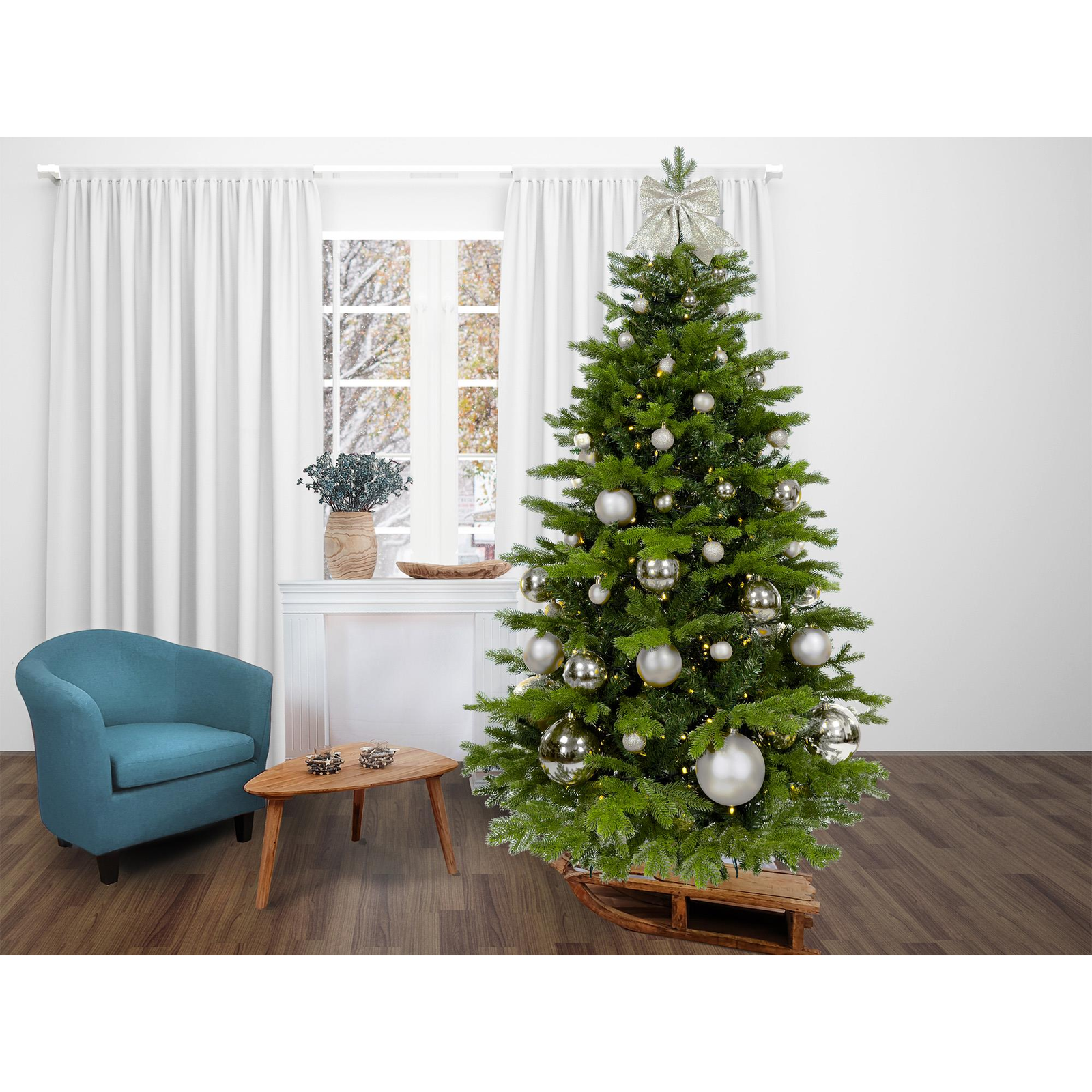 LAALU feldíszített karácsonyfa - Ezüstkarácsony II, 85 dísz, 240 cm (LAU-2410-OR-240B)