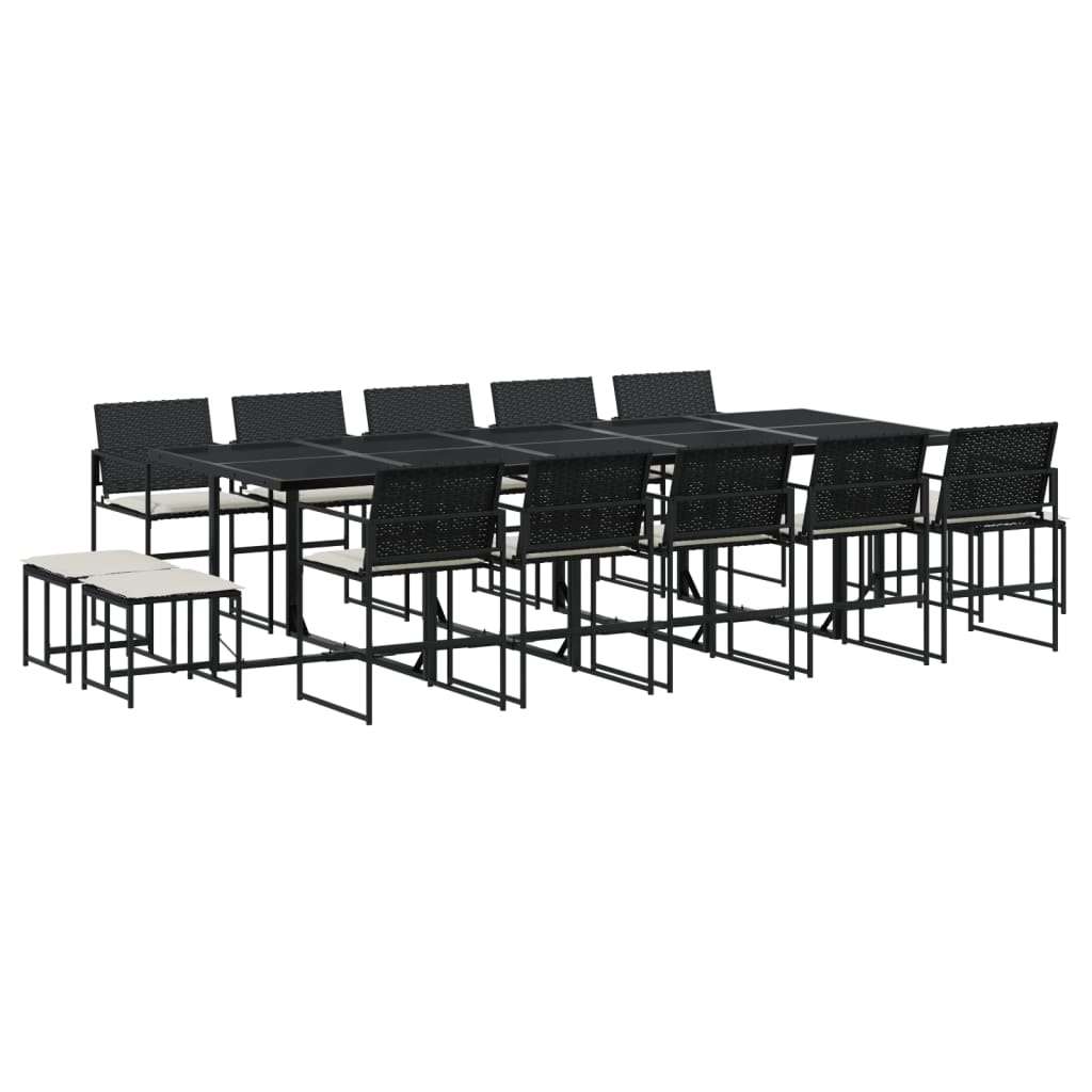 15 részes fekete polyrattan kerti étkezőgarnitúra párnákkal (3295071)