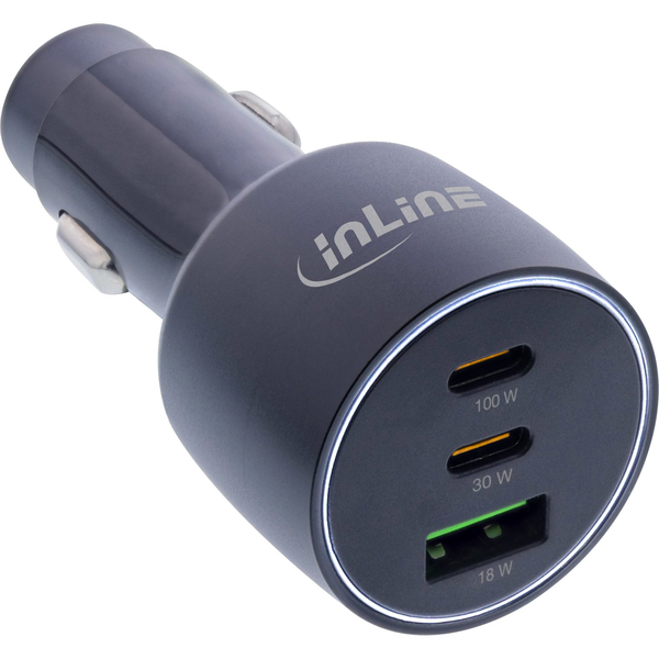 InLine 31502A Caricabatterie per dispositivi mobili Navigatore, Computer portatile, Smartphone, Tablet, Universale Nero Accendisigari Ricarica rapida