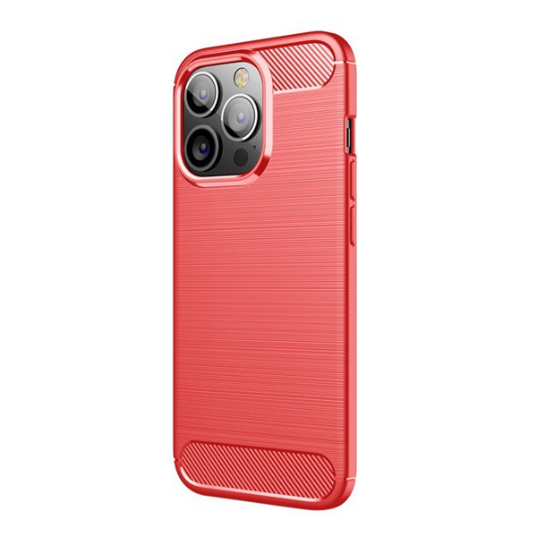Szilikon telefonvédő (közepesen ütésálló, légpárnás sarok, szálcsiszolt, karbon minta) PIROS [Apple iPhone 13 Pro] (5996591098319)