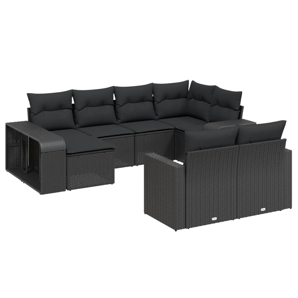 10 részes fekete polyrattan kerti ülőgarnitúra párnákkal (3228895)