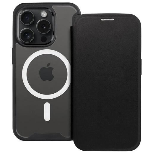 Gigapack Apple iPhone 14 Pro kártyazsebes fekete fliptok, mágneses átlátszó matt hátlappal (GP-157708) (GP-157708)