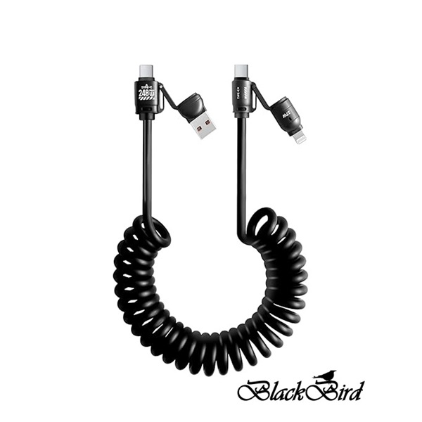 BLACKBIRD Adatkábel Extreme 4in1 USB-A/USB-C/Lightning 50-200cm, fekete (BH1683)