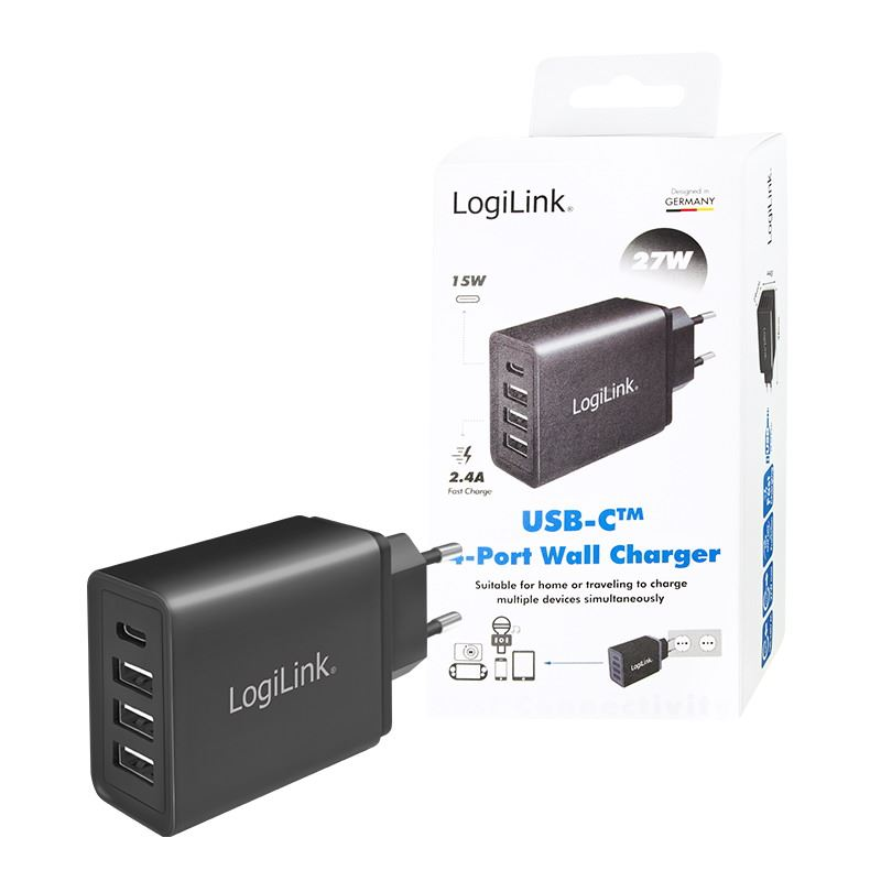 Logilink Aljzatadapter, 1x USB-C port és 3x USB-A port, 27 W (PA0221) (PA0221)