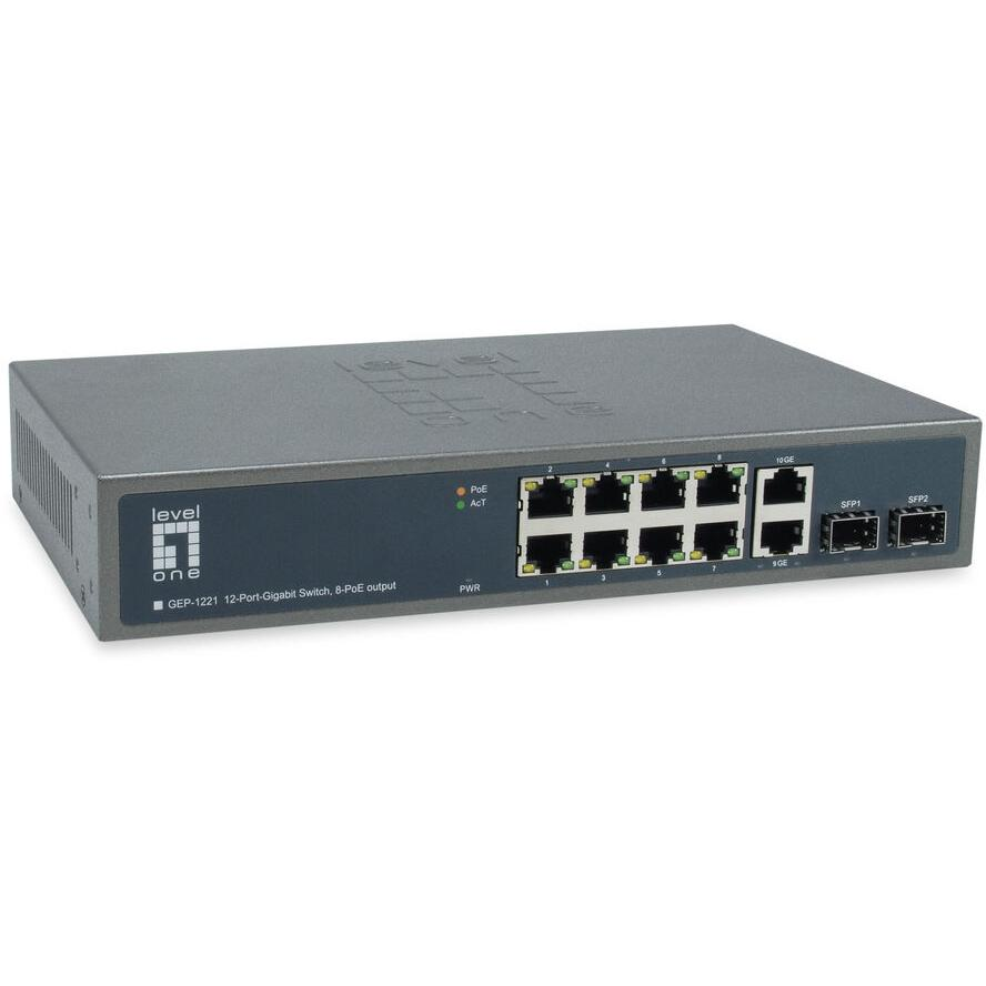 LevelOne GEP-1221 sieťový prepínač Nespravované Gigabit Ethernet (10/100/1000) Podpora napájania cez Ethernet (PoE) Čierna (GEP-1221)