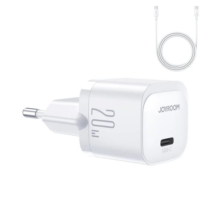 JOYROOM Type-C mini hálózati töltő 20W, Type-C-Type-C kábellel fehér (6941237126405) (JR-TCF02_WHITE_TYPE-C)