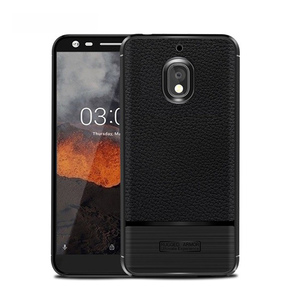 Szilikon telefonvédő (közepesen ütésálló, bőr hatású, szálcsiszolt) FEKETE [Nokia 2.1] (5996457795567)