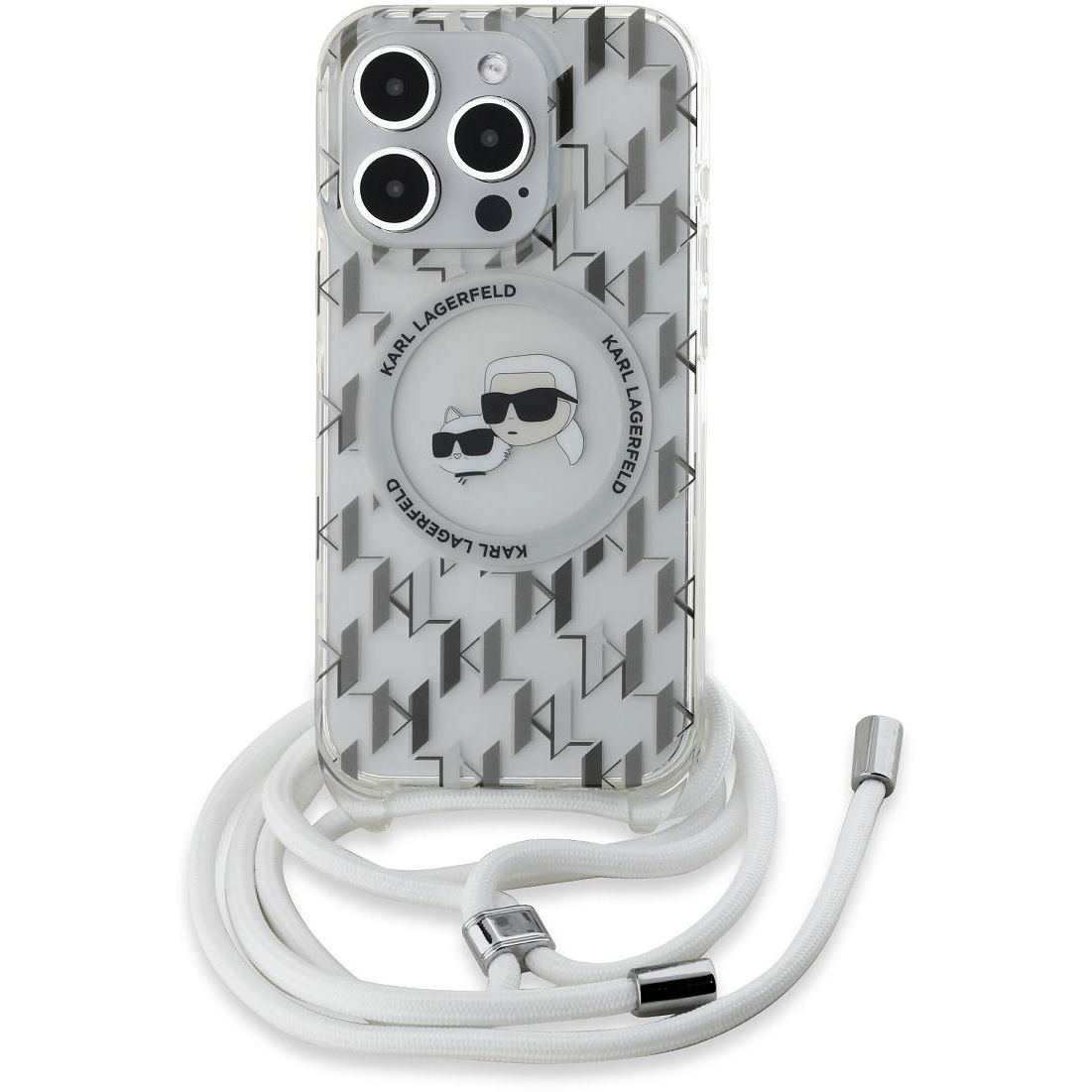 Karl Lagerfeld IML Monogram Crossbody K&CH Heads MagSafe iPhone 15 Pro átlátszó tok (KLHMP15LHCKCKLCT)