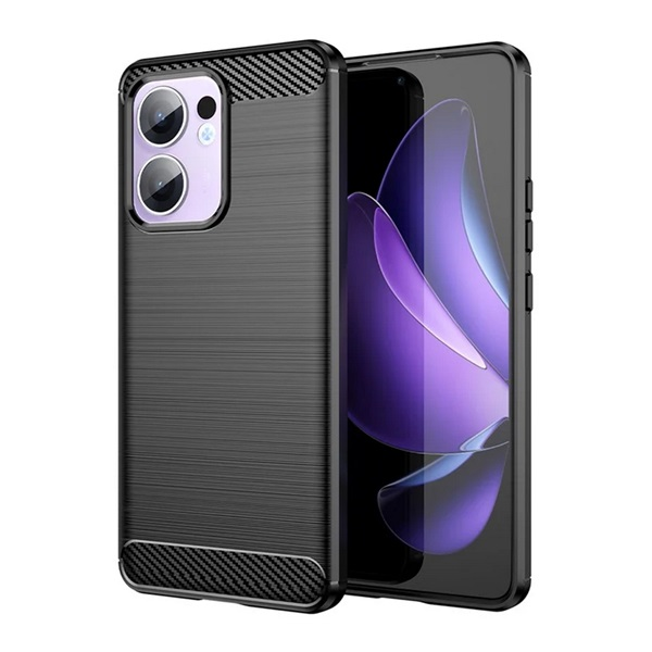 Szilikon telefonvédő (ütésállóság, légpárnás sarok, szálcsiszolt, karbon minta) FEKETE Oppo Reno 13 FS "Gigapack csomagolás" (GP-169237)