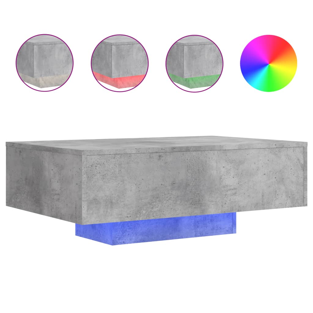 betonszürke dohányzóasztal LED-lámpákkal 85 x 55 x 31 cm (836612)