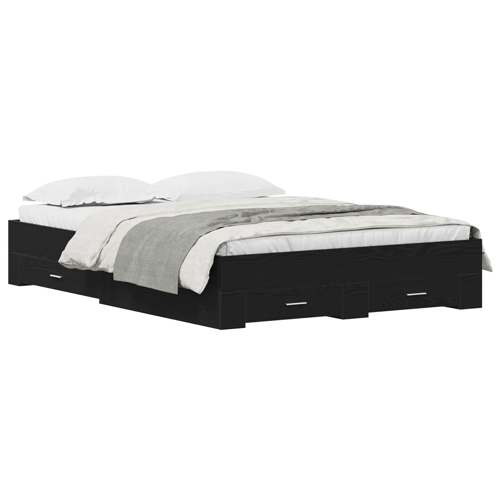 Ágykeret Fiókokkal Fekete Tölgy 135x190 cm Mérnöki Fa (3333977)