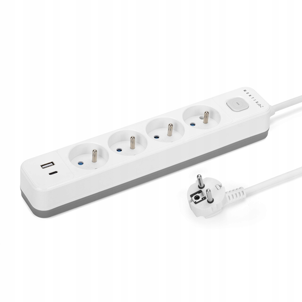 Montis Przedłużacz elektryczny białoszary 4-gniazdowy z USB 1,5m MT186-WG-1,5