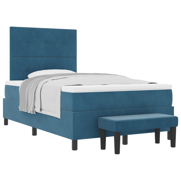 Box Spring Ágy Matrac & Pad Sötétkék 120x190 cm Bársony
