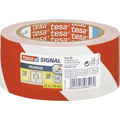 Veszély jelző szalag (H x Sz) 66 m x 50 mm, piros, fehér 58131-00-00 TESA, tartalom: 1 tekercs (58131-00-00)