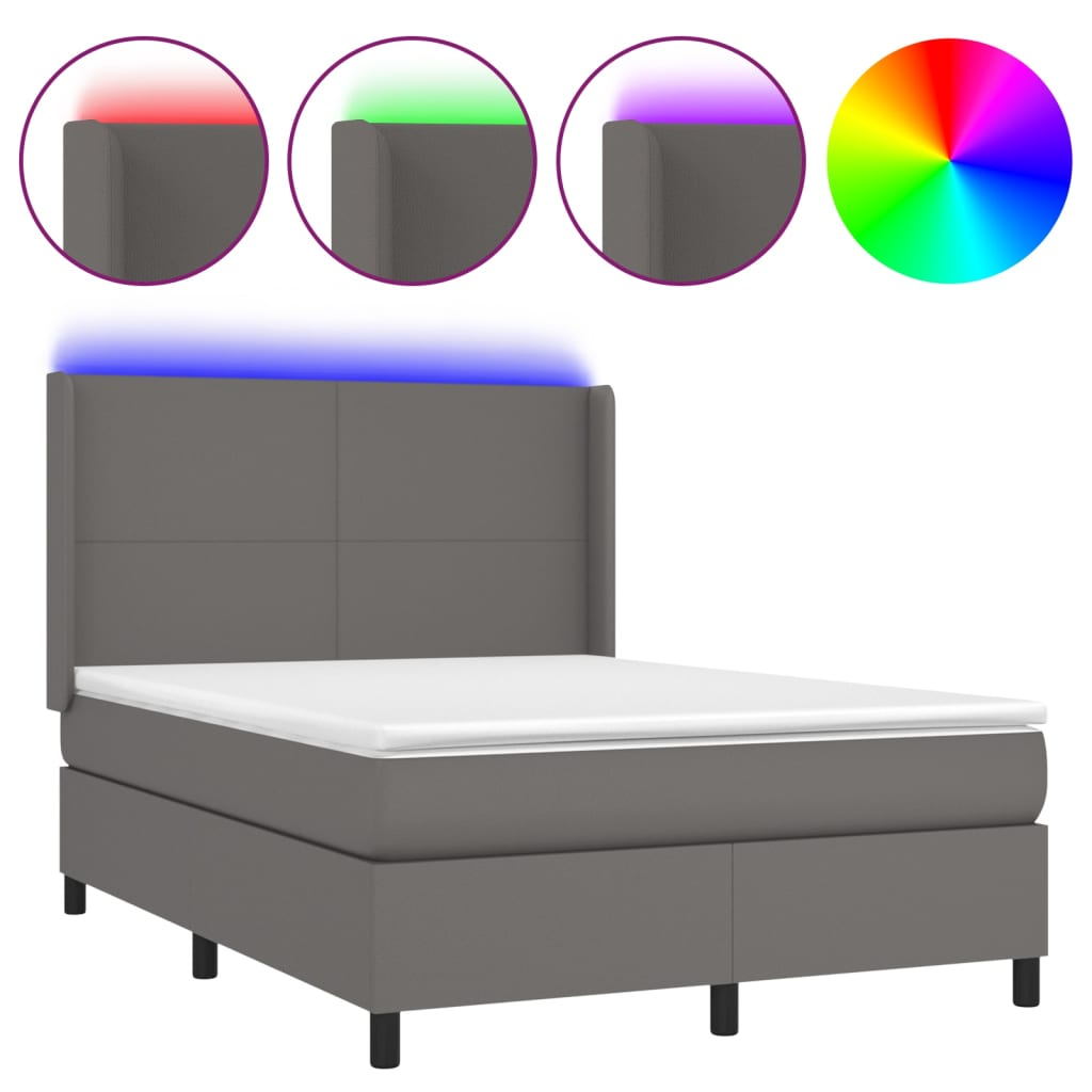 szürke műbőr rugós ágy matraccal és LED-del 140x200 cm (3139269)
