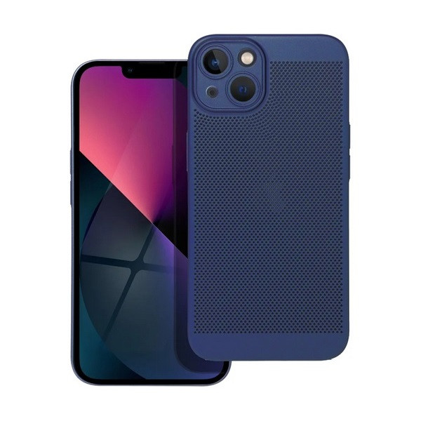 Apple iPhone 14 Plus, Műanyag hátlap védőtok, légáteresztő, lyukacsos minta, Breezy, sötétkék (RS142619)