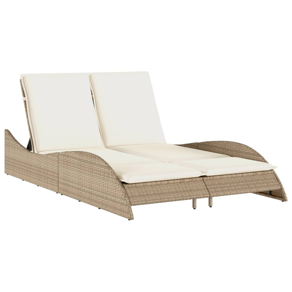 bézs polyrattan napozóágy párnákkal 114x205x73 cm (368291)