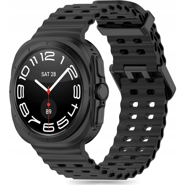 Samsung Galaxy Watch Ultra (47mm) SM-L705, szilikon pótszíj, állítható, hullámos kialakítás, TP IconBand Pro, fekete