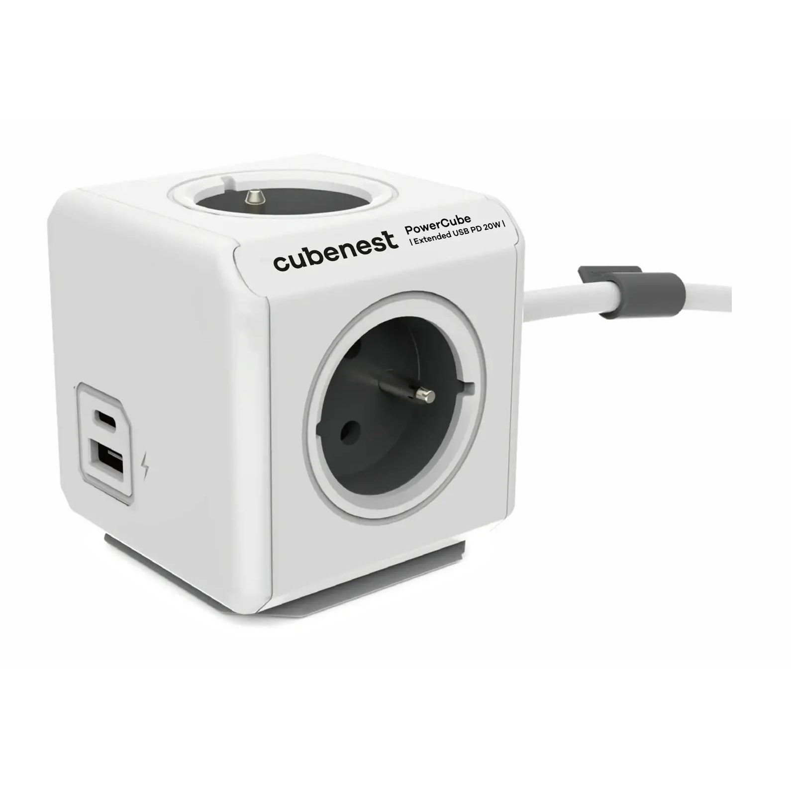 Cubenest Powercube Extended USB PD 20W, A+C, 4x aljzat, 1.5m, fehér/szürke (6974699970828)