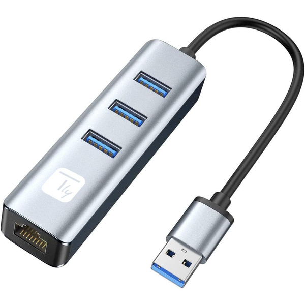 Techly IDATA USB-ETGIGA3AA докинг станция Жичен USB 3.2 Gen 1 (3.1 Gen 1) Type-A Черен, Сребърен
