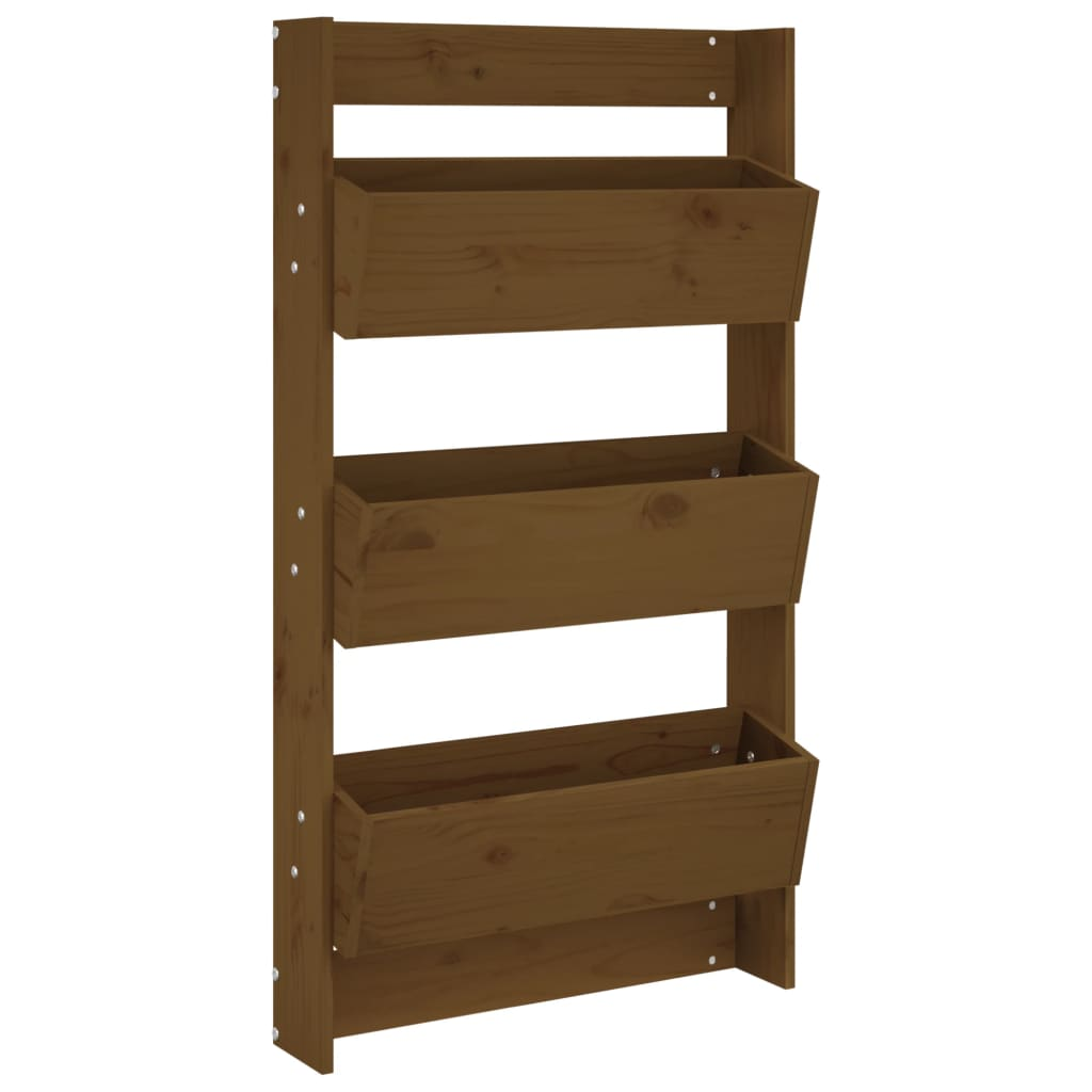 mézbarna 3 szintes tömör fenyőfa fali virágtartó 60x18,5x110 cm (825117)