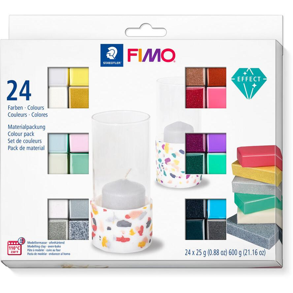 Комплект пластелин, Fimo, 24x25 g, Ефектни цветове, Многоцветен