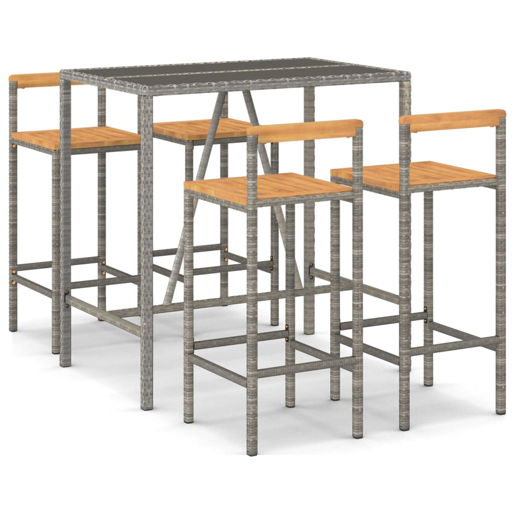 5 részes szürke polirattan és tömör akácfa kerti bárszett (3187693)