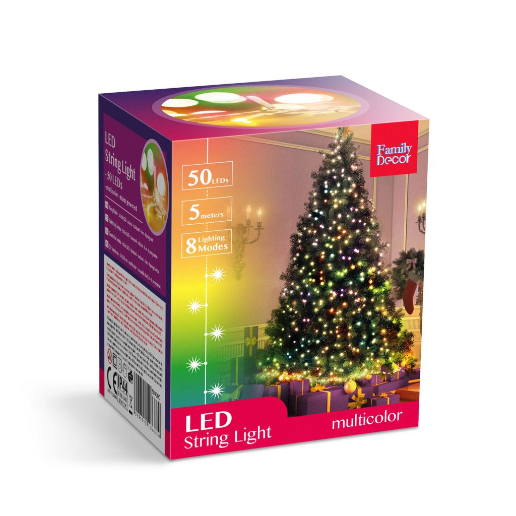 Family fényfüzér 50db színes LED, hálózati működés 5m (58900C) (58900C)