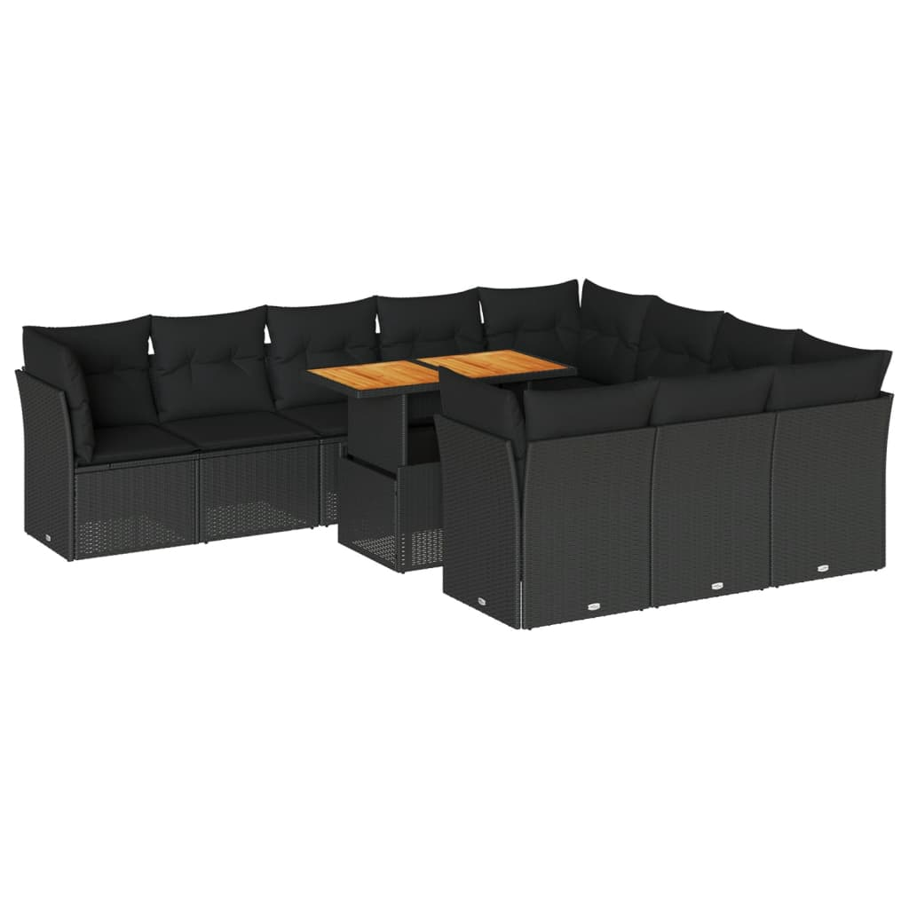 11 részes fekete polyrattan kerti ülőgarnitúra párnákkal (3326974)