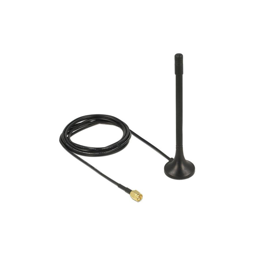 Delock Antenna ISM 433 MHz SMA 2 dBi 2 m RG-174 omnidirectional fixed magnetic base black (89490)