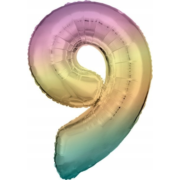 Pastel Szivárvány Óriás Szám Fólia Lufi - 9-es, 83 cm (9909707)