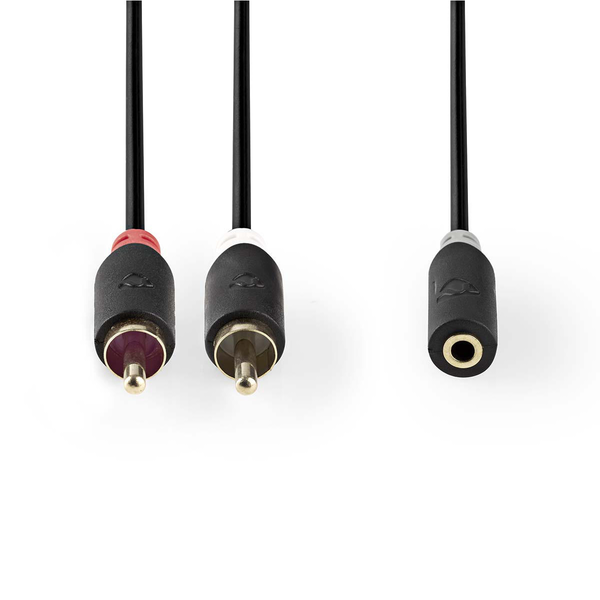 Nedis CABW22255AT02 2x RCA apa - 3.5mm Jack anya kábel 0.2m - Fekete