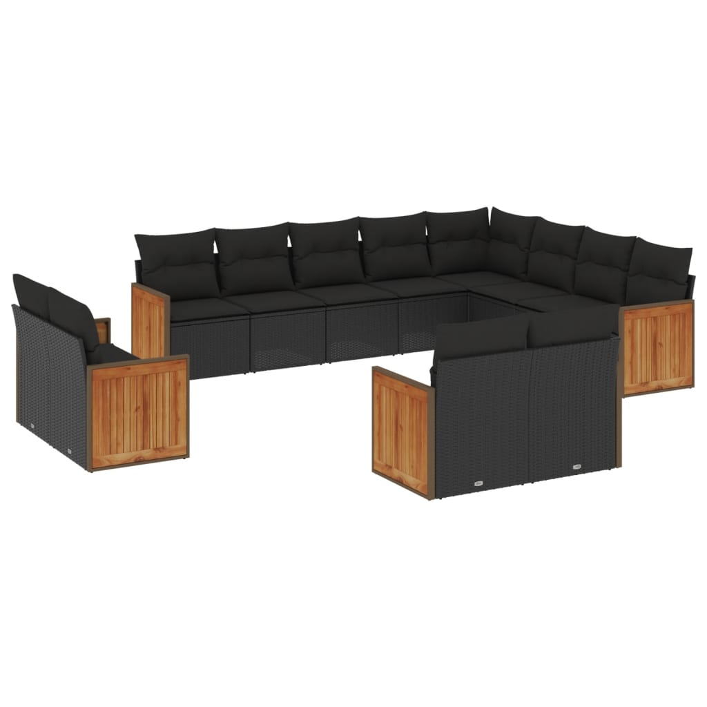 12 részes fekete polyrattan kerti ülőgarnitúra párnákkal (3260592)