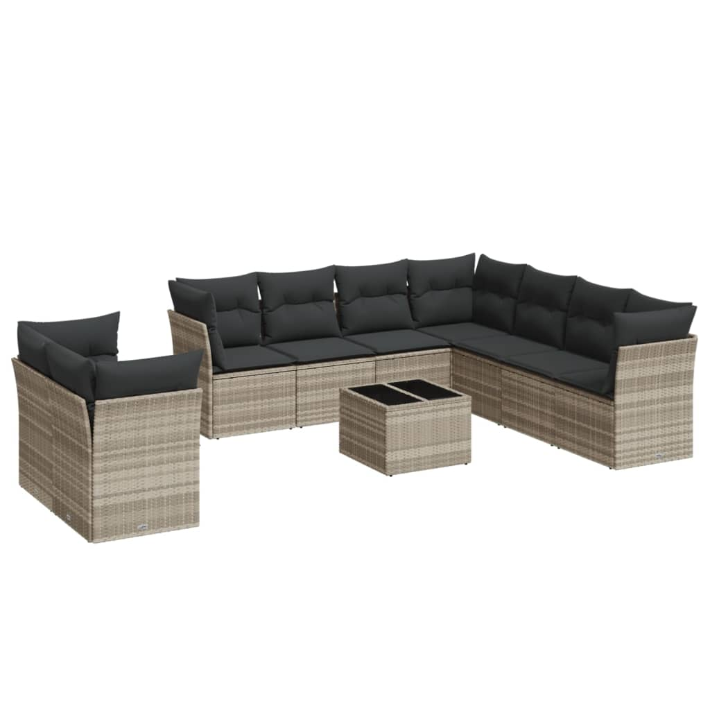 10 részes világosszürke polyrattan kerti ülőgarnitúra párnákkal (3249691)