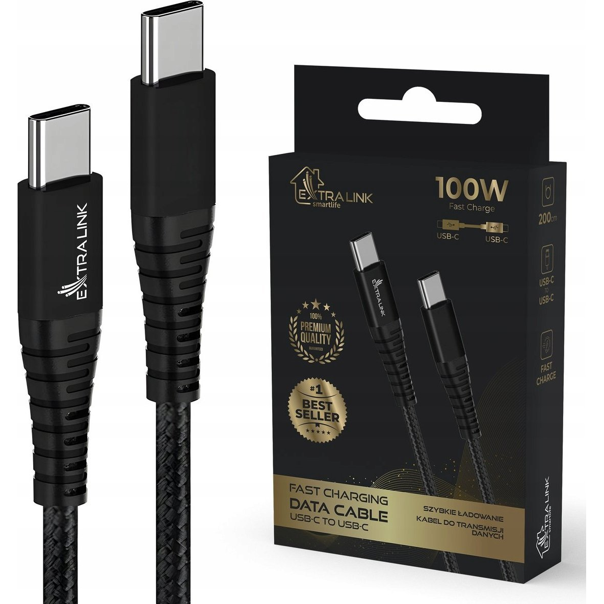 Cable USB Type-C to USB Type-C Smart Life Braided 100W 2m black (CABESL02)
