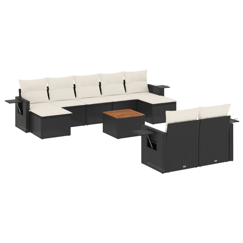 10 részes fekete polyrattan kerti ülőgarnitúra párnákkal (3257106)