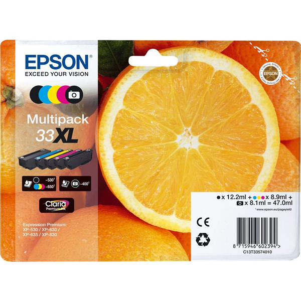 Epson Oranges C13T33574510 blækpatron 1 stk Original Højt (XL) udbytte Sort, Foto sort, Blå, Magenta, Gul