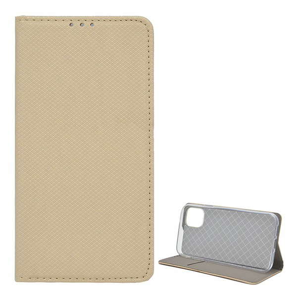 Tok álló, bőr hatású (FLIP, oldalra nyíló, asztali tartó funkció, rombusz minta) ARANY [Apple iPhone 11] (5996457903863)